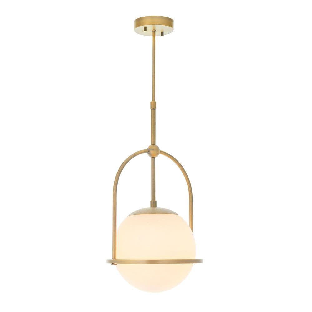 Antique Brass Ceiling Pendant Light - Opal Glass Shade - Single Bulb Fitting