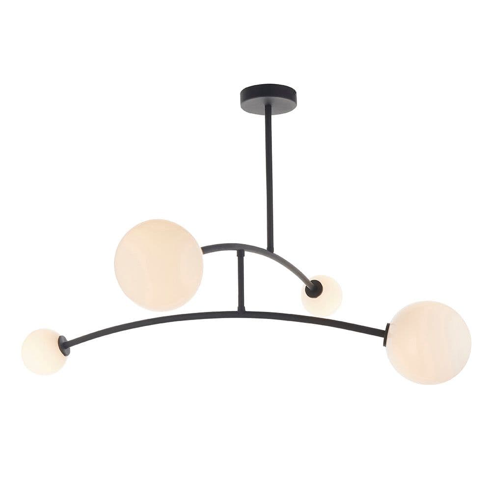 Matt Swing Arm Ceiling Light & Opal Glass Shades 4 Bulb Fitting
