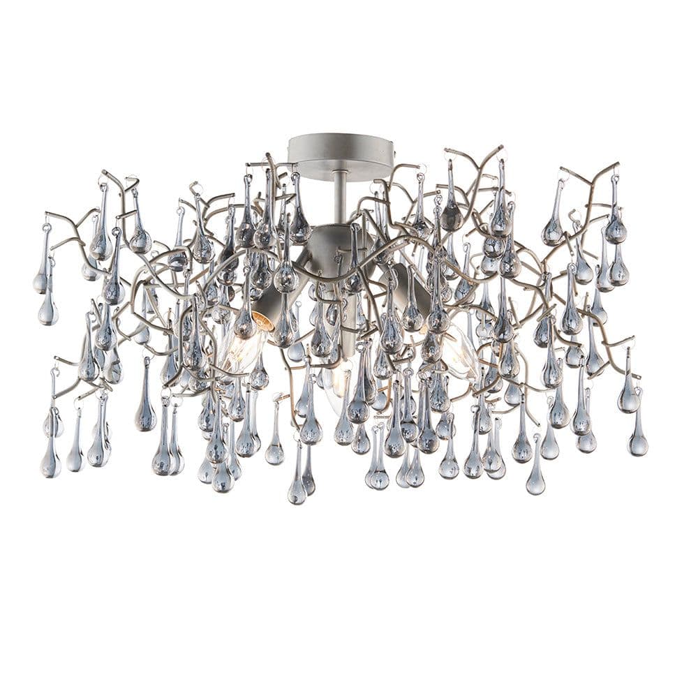 Aged Semi Flush Decorative Branch Ceiling Light Tinted Glass Droplets