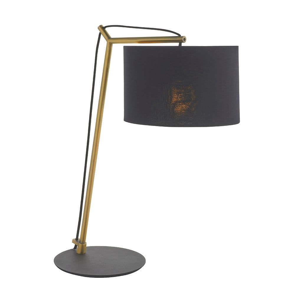 Brass Plated Angular Table Lamp Light Base & Cotton Shade Desk Light