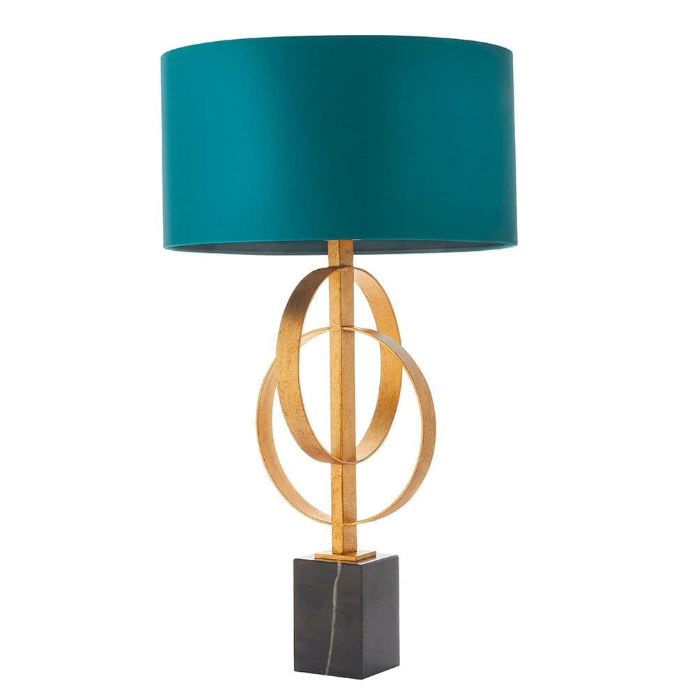 Antique Gold Table Lamp & Teal Satin Shade Marble Base Desk Light