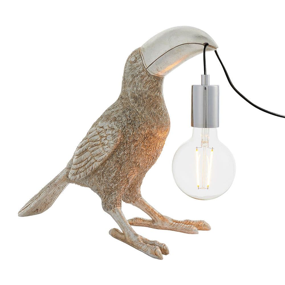 Vintage Toucan Table Light Resin Figure Chrome Plated Lamp Holder