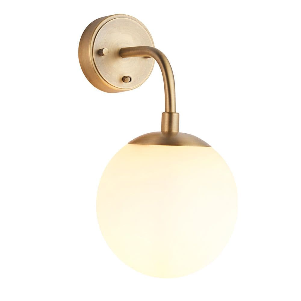 Antique Brass Wall Light & Opal Glass Shades Single Bulb Downwards Sconce