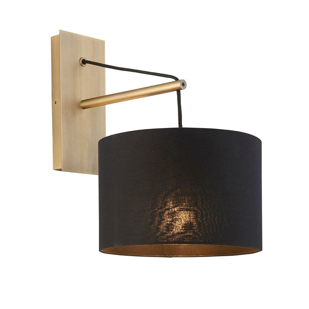 Matt Brass Wall Light & Cotton Fabric Shade Hanging Wall Lamp Fitting