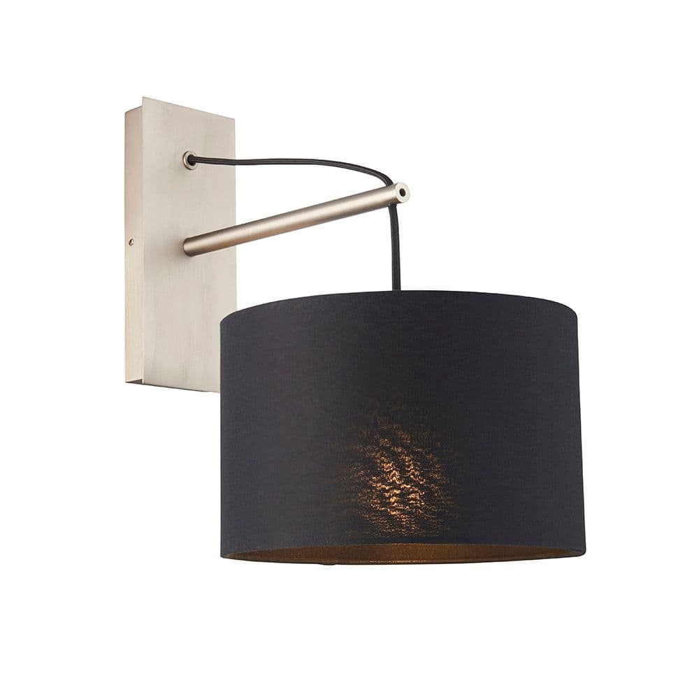 Matt Nickel Wall Light & Cotton Fabric Shade Hanging Wall Lamp Fitting