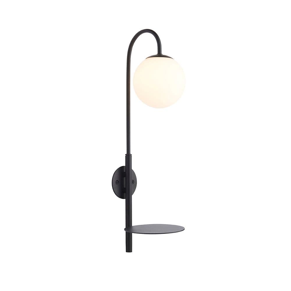 Satin Plug Wall Lamp Light Fitting & Shelf Opal Glass Shade