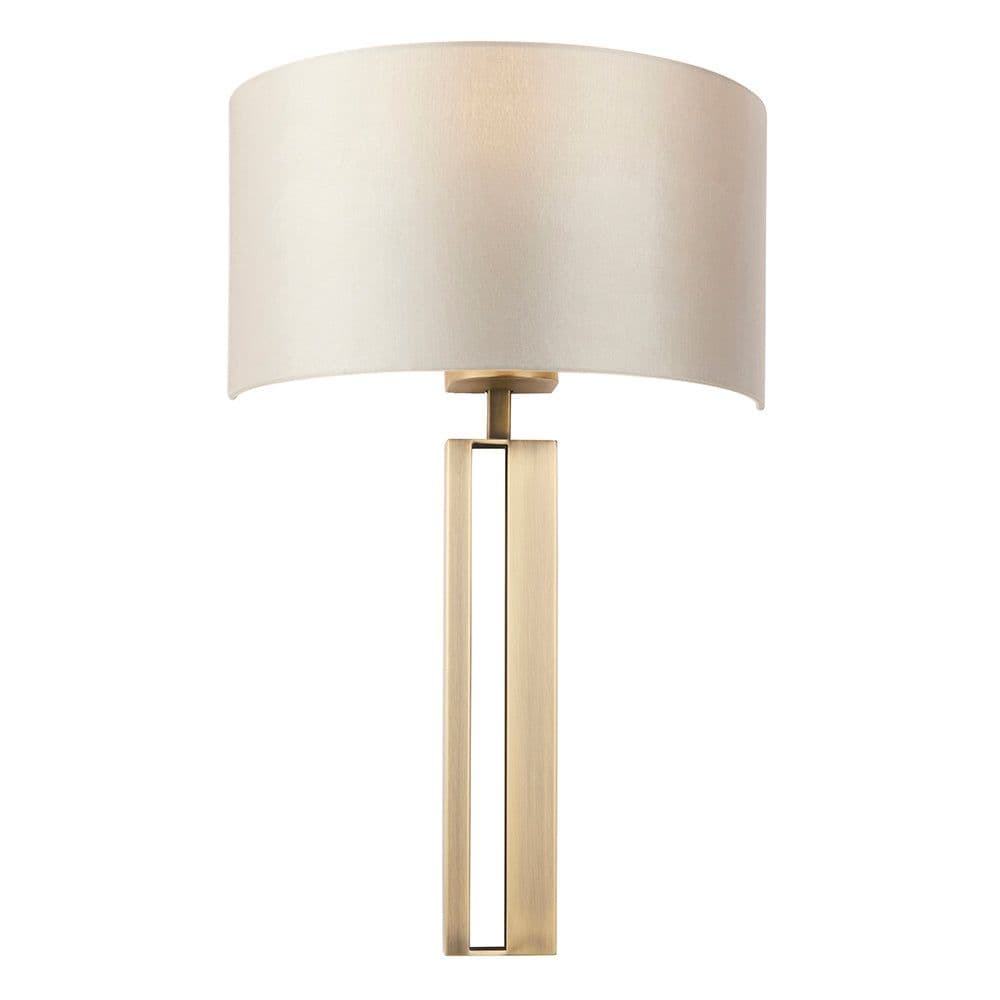 Antique Brass Slotted Wall Light Fitting & Mink Satin Half Shade Dimmable