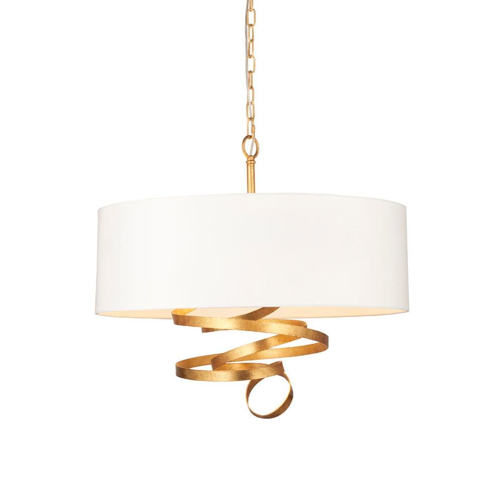 Gold Leaf Ribbon Ceiling Pendant Light & Shade 3 Bulb Hanging Lamp Fitting