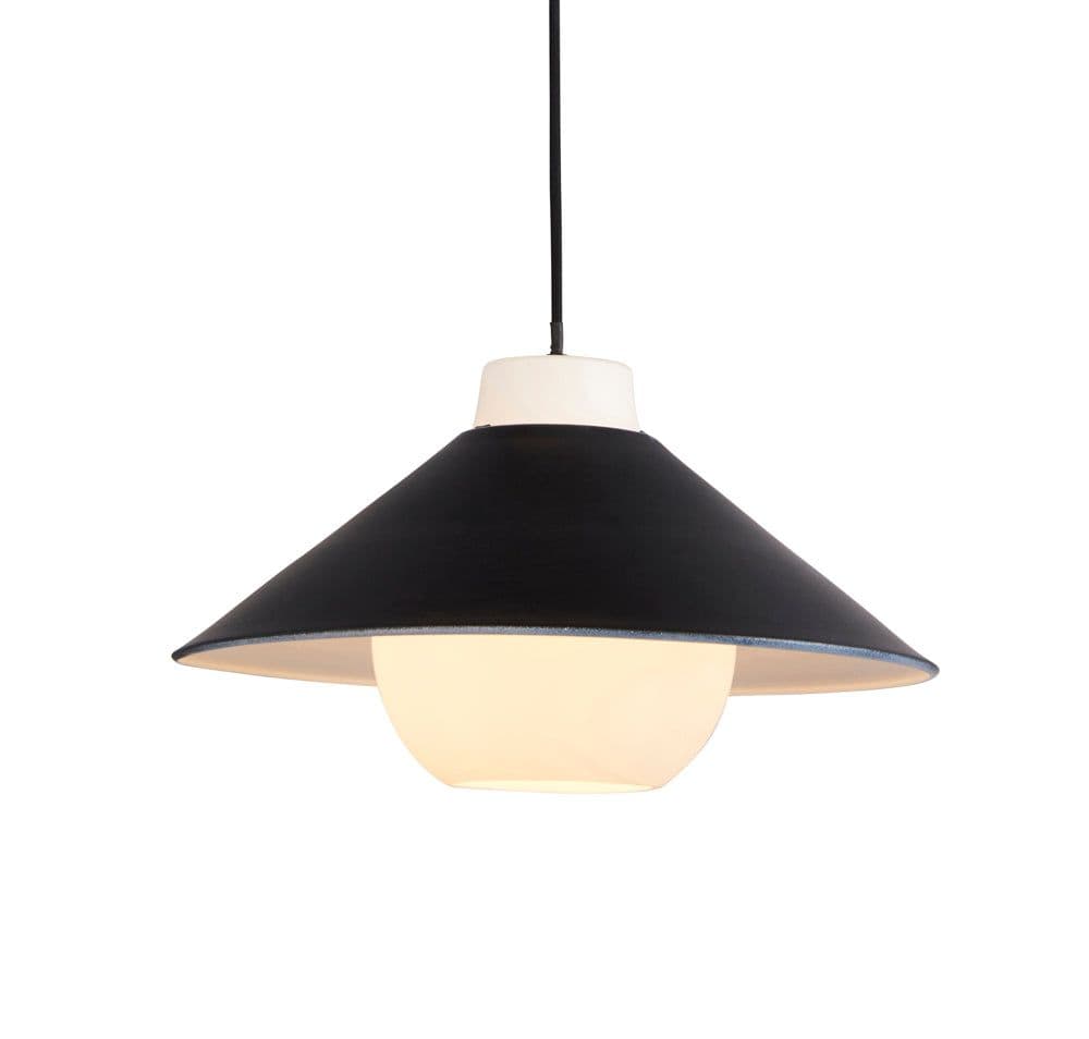Matt & White Monochrome Angled Ceiling Pendant Light Glass Inner Shade