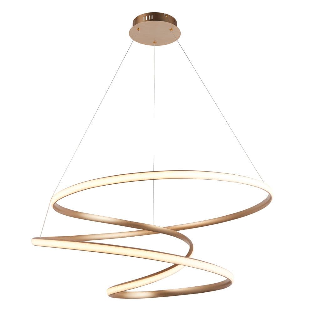 Satin Gold Large Ceiling Pendant Tape Light & Matt Diffuser Warm LED