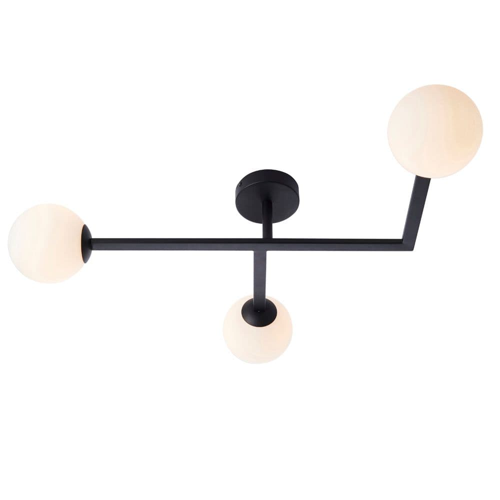 Matt Semi Fush Bathroom Ceiling Light & Opal Glass Shade 3 Bulb Fitting