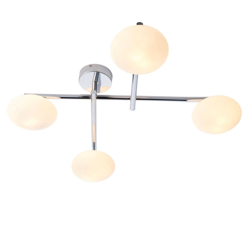 Polished Chrome Semi Flush Bathroom Ceiling Light & Opal Glass Shade Four Bulb