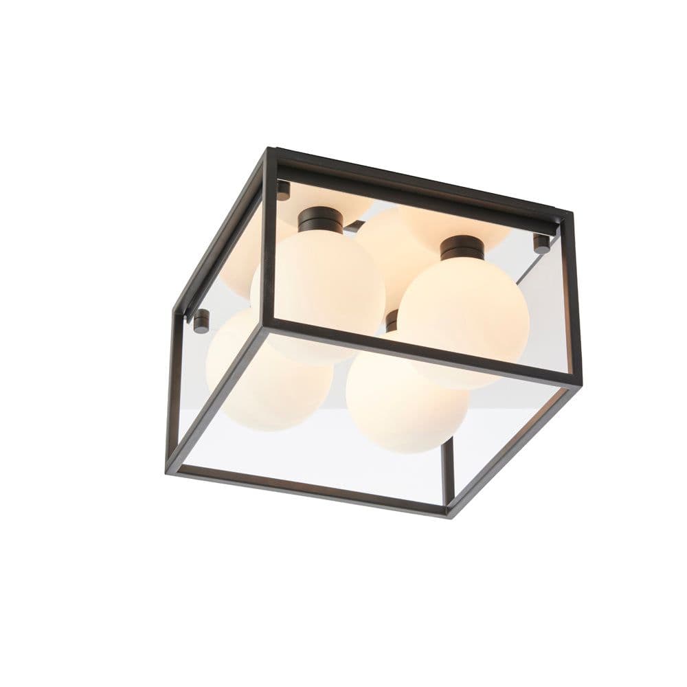 Matt Square Framed Semi Flush Bathroom Ceiling Light & Sphere Glass Shades