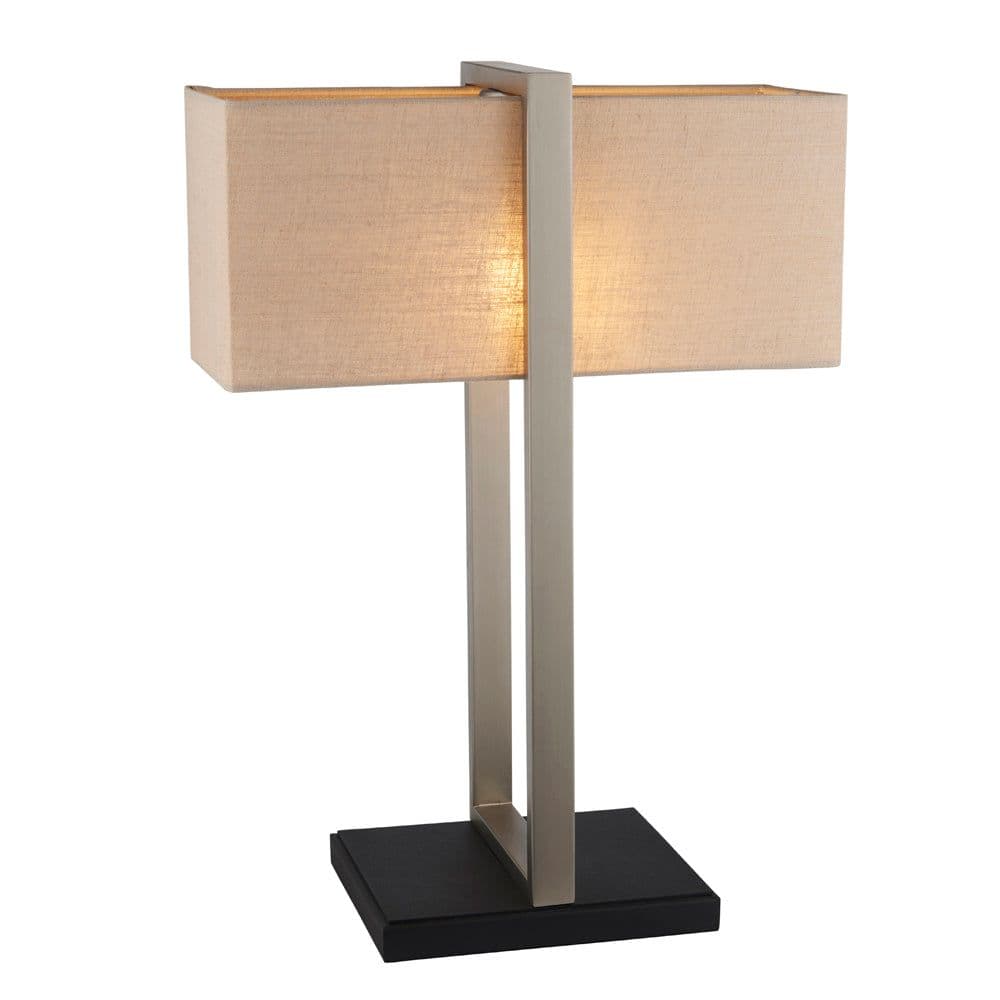 Satin Nickel Framed Table Lamp Light & Rectangular Linen Shade Matt Base
