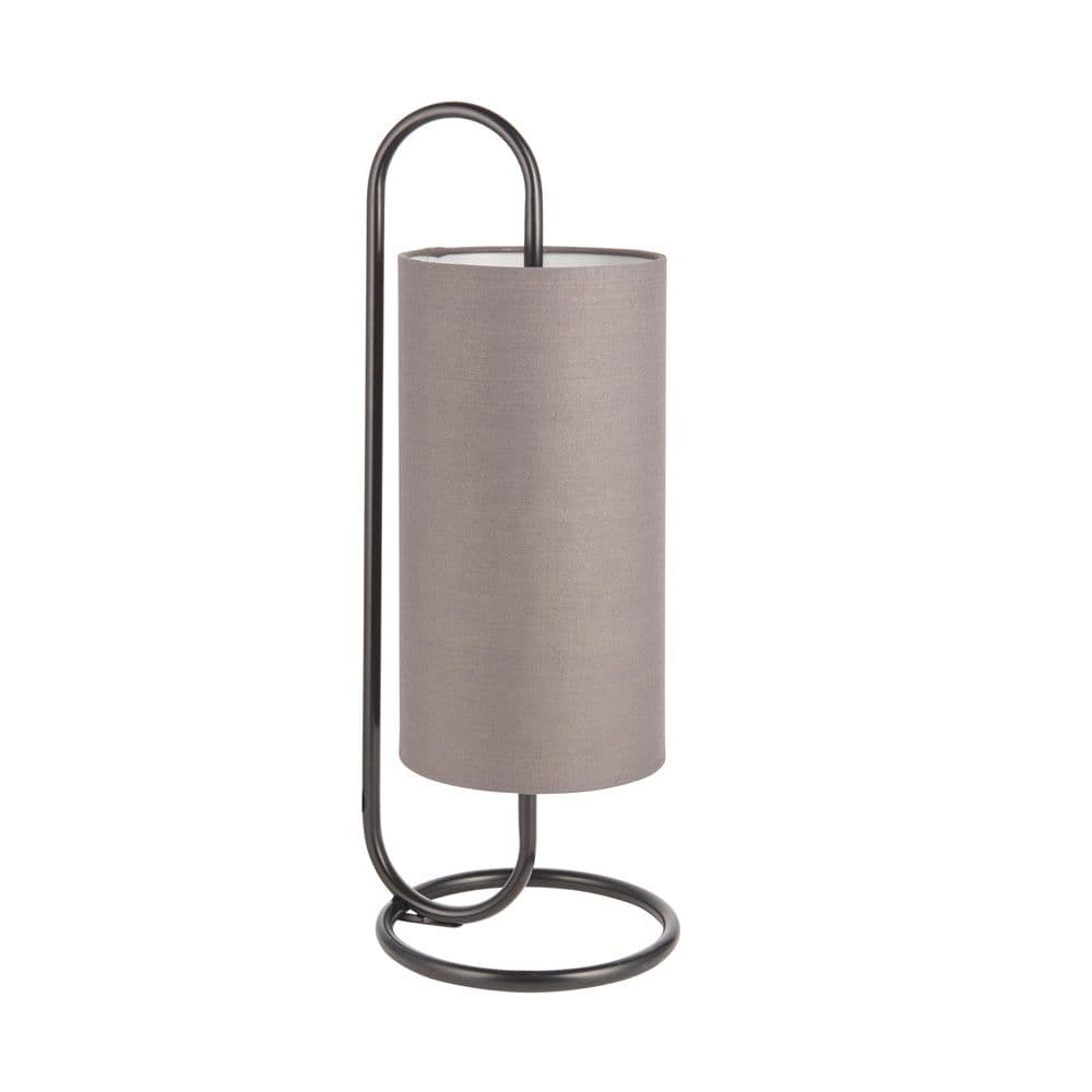 Modern Matt Oval Table Lamp Desk Light & Grey Fabric Cylinder Shade