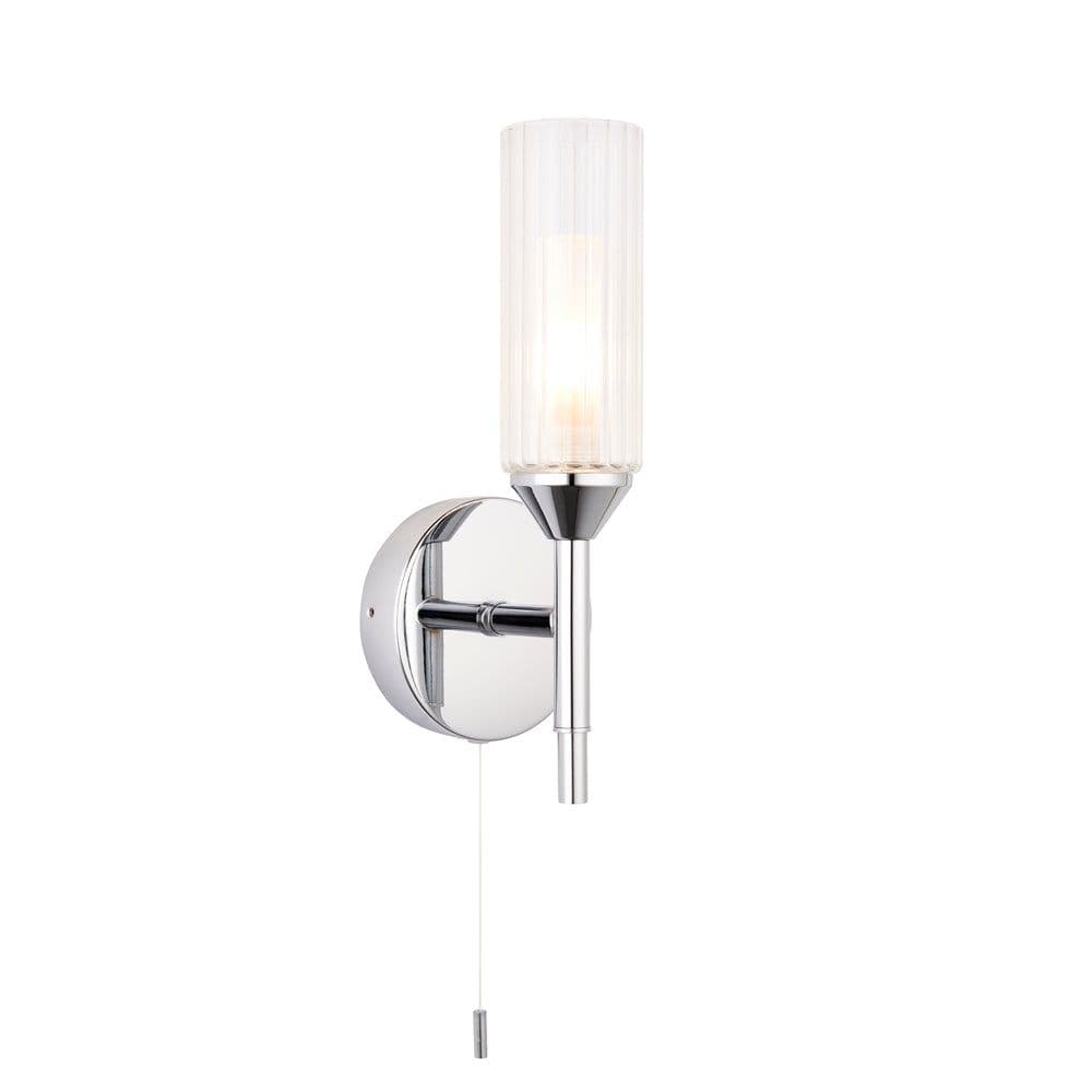 Chrome Plated Bathroom Wall Light Ribbed Glass Shade & Frosted Diffuser