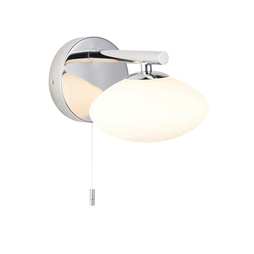 Chrome Plated Bathroom Wall Light & Opal Glass Shade IP44 Rated Modern Sconce