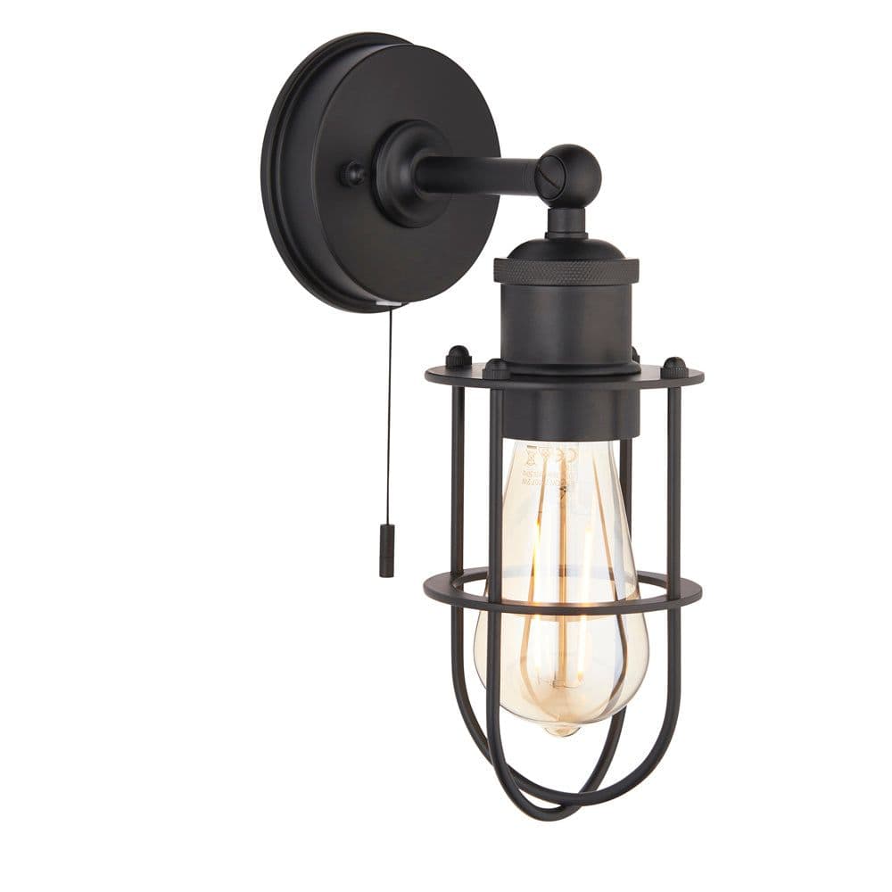 Matt Industrial Caged Bathroom Wall Light IP44 Rated Knurled Detailing