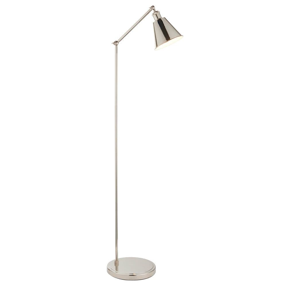 Bright Nickel Standing Floor Lamp Light Inner Shade Knurled Detailing