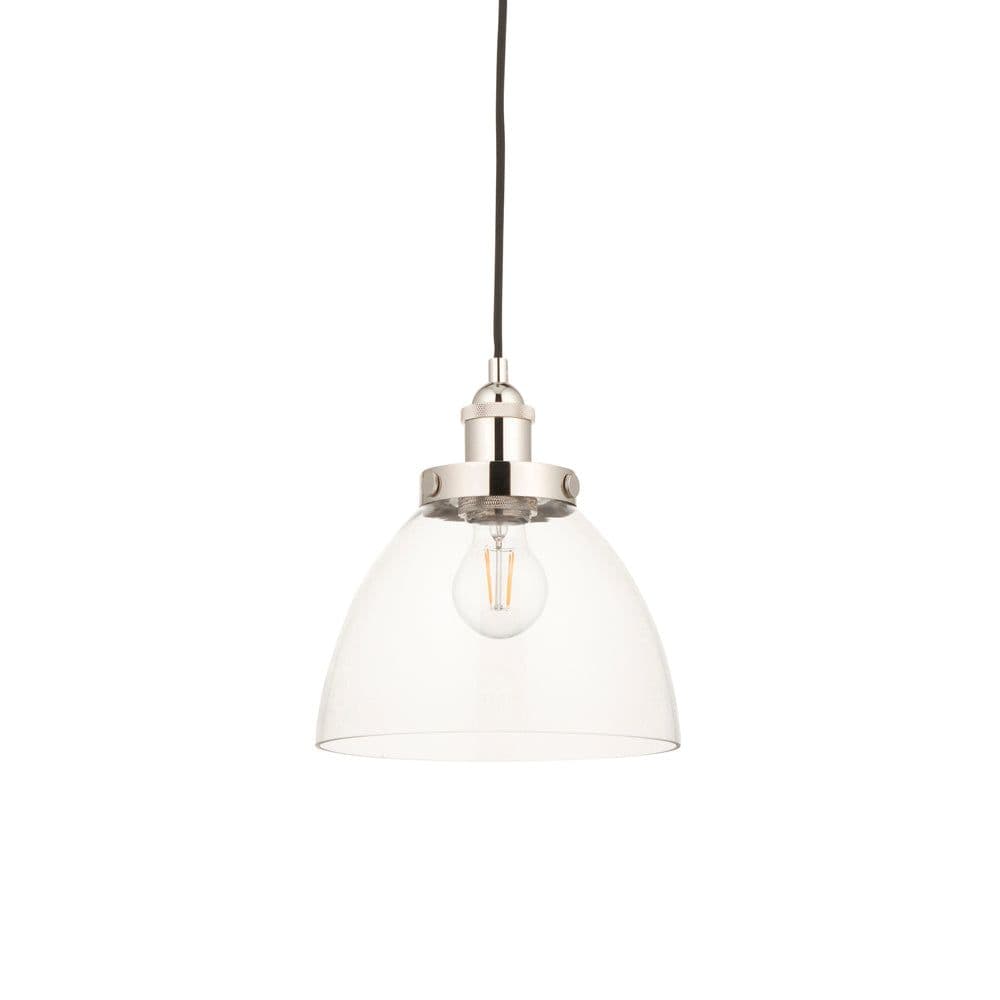 Bright Nickel Ceiling Pendant Light & Clear Glass Shade Knurled Detailling