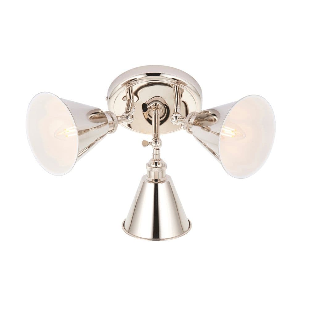 Bright Nickel 3 Light Ceiling Spotlight Inner Shade Knurled Detailing