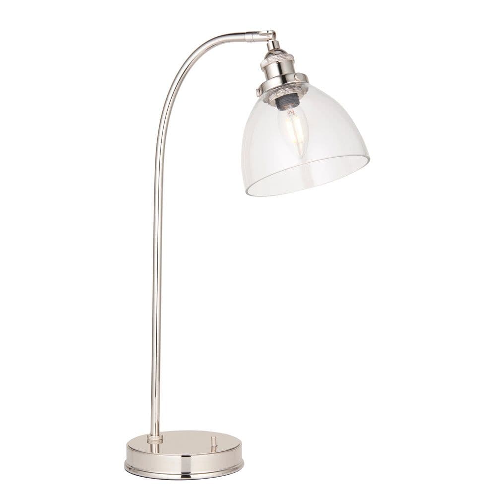 Bright Nickel Table Lamp Task Light Clear Glass Shade Knurled Detailing