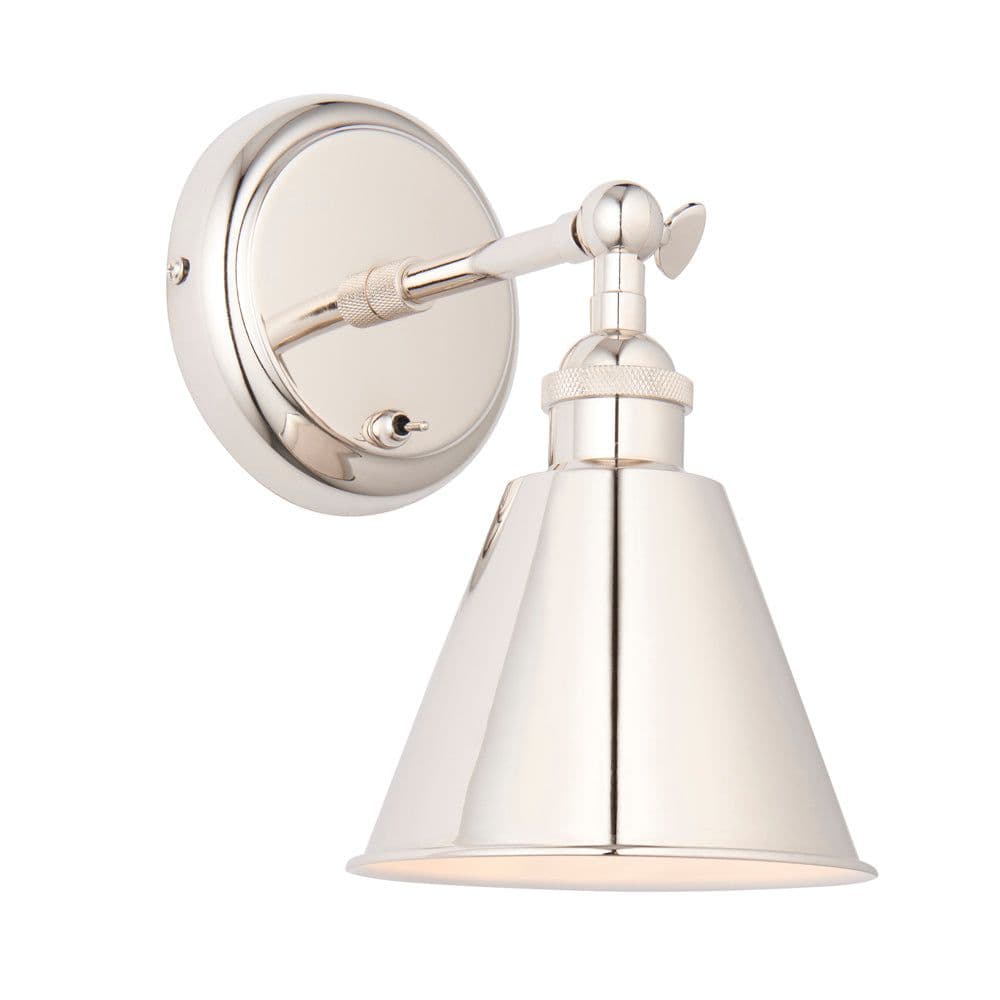Bright Nickel Wall Light Fitting Satin Inner Shade Knurled Detailing