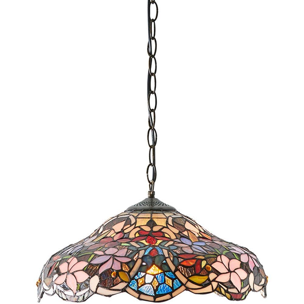 Floral Tiffany Glass Design Ceiling Pendant Light Dark Effect Fitting