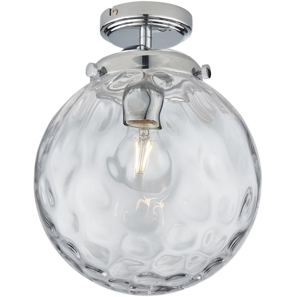 Decorative Flush Bathroom Ceiling Light Fitting Glass Dimpled Shade