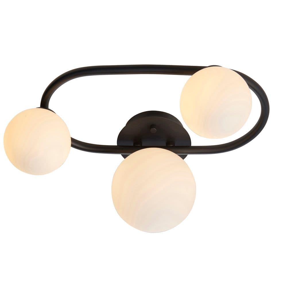 Semi Flush Multi Arm Bathroom Ceiling Light Matt & White Glass Oval