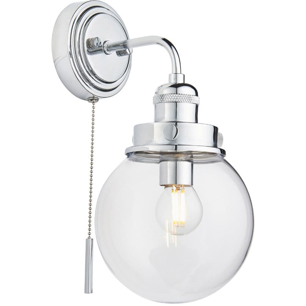 Bathroom Wall Light Fitting Chrome Plate & Glass Shade Single Lamp