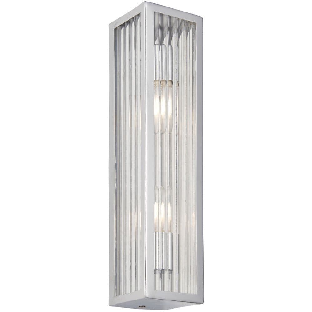 Bathroom Wall Light Fitting Chrome Plate & Ribbed Glass Shade Twin Lamp