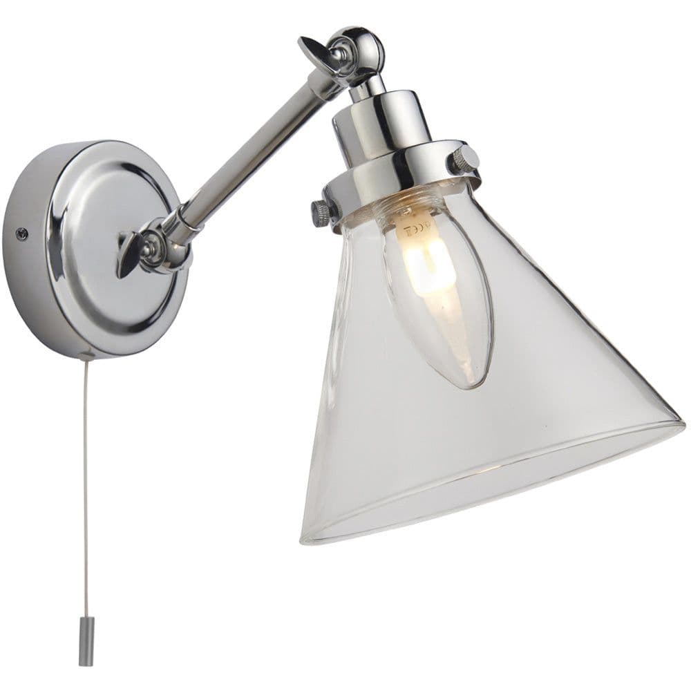 Bathroom Wall Light Fitting Chrome Plate & Glass Shade Sconce