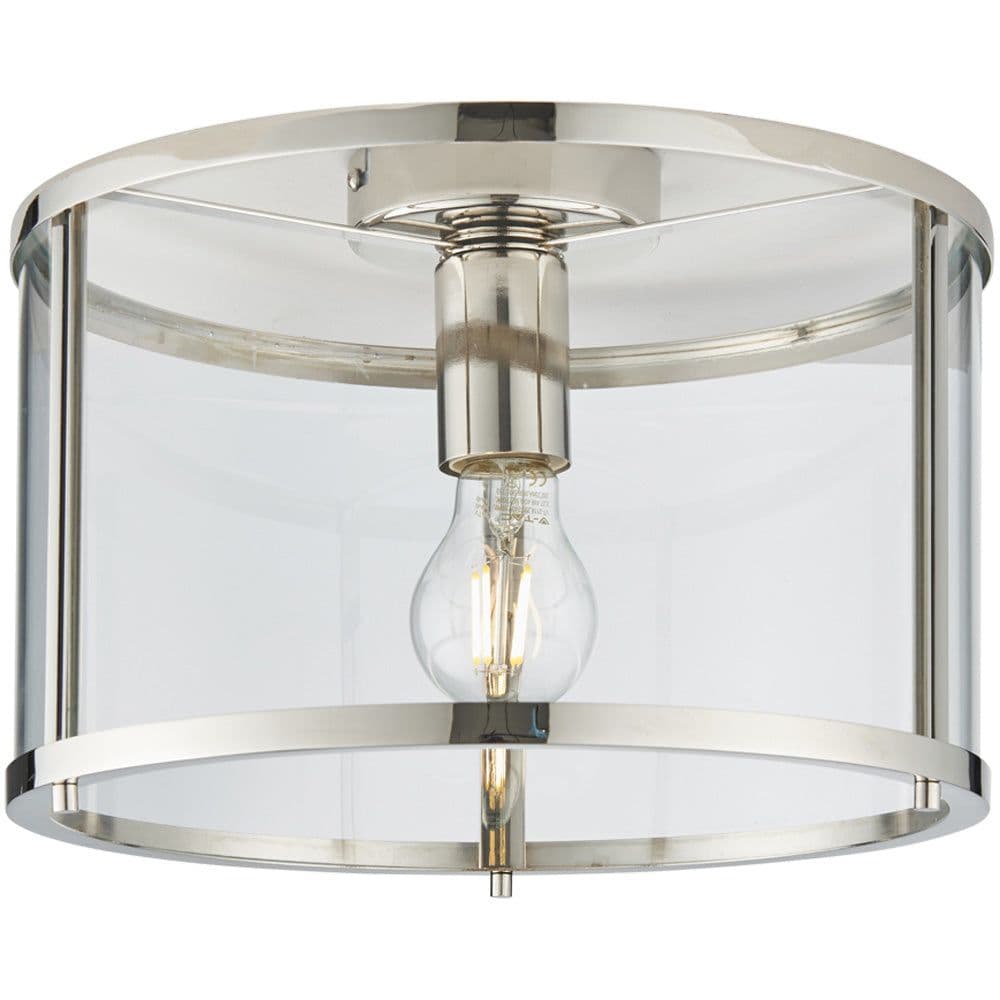 Bright Nickel Semi Flush Ceiling Light & Clear Glass Shade Low Ceiling Fitting