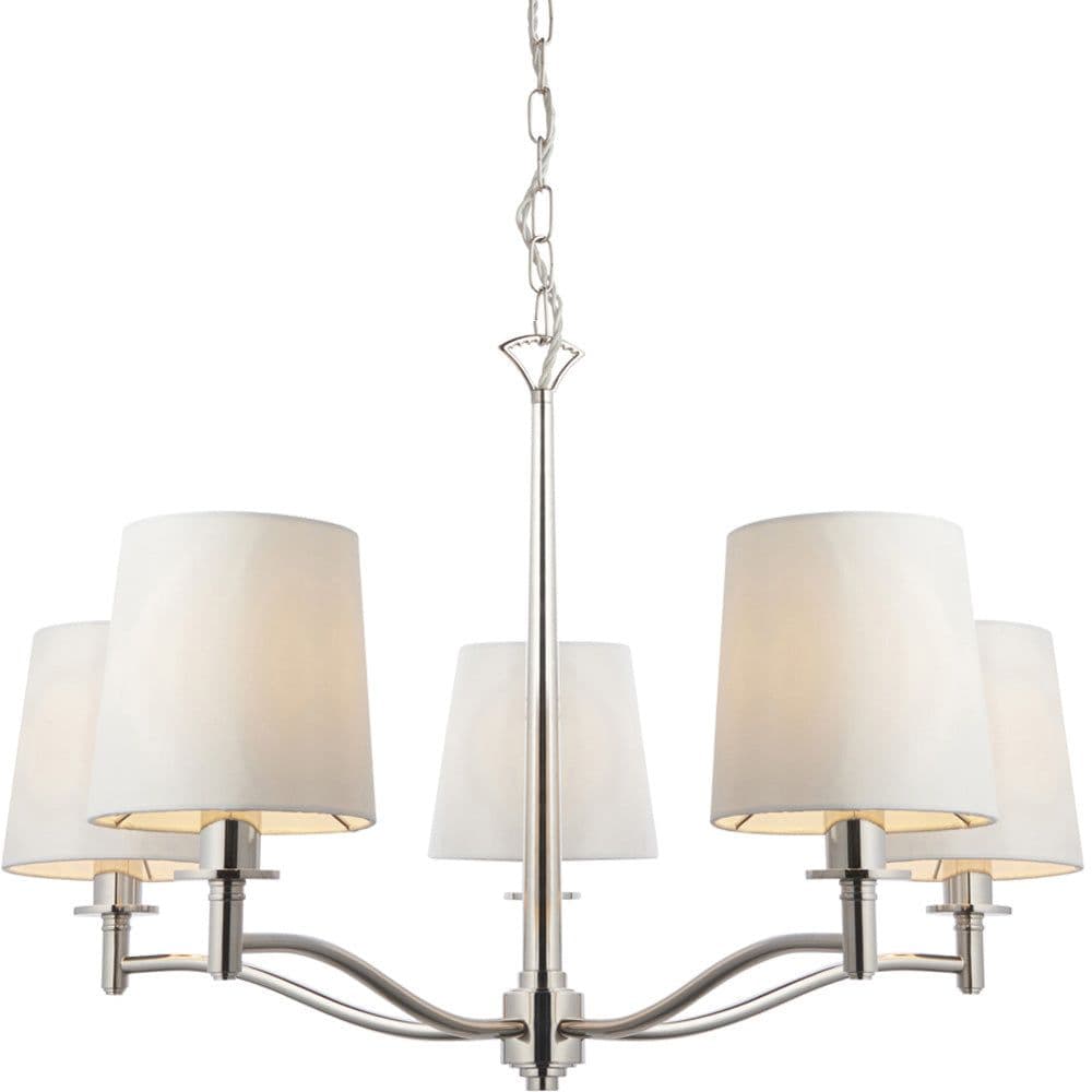 Bright Nickel 5 Light Ceiling Pendant Fitting & Vintage Fabric Shades