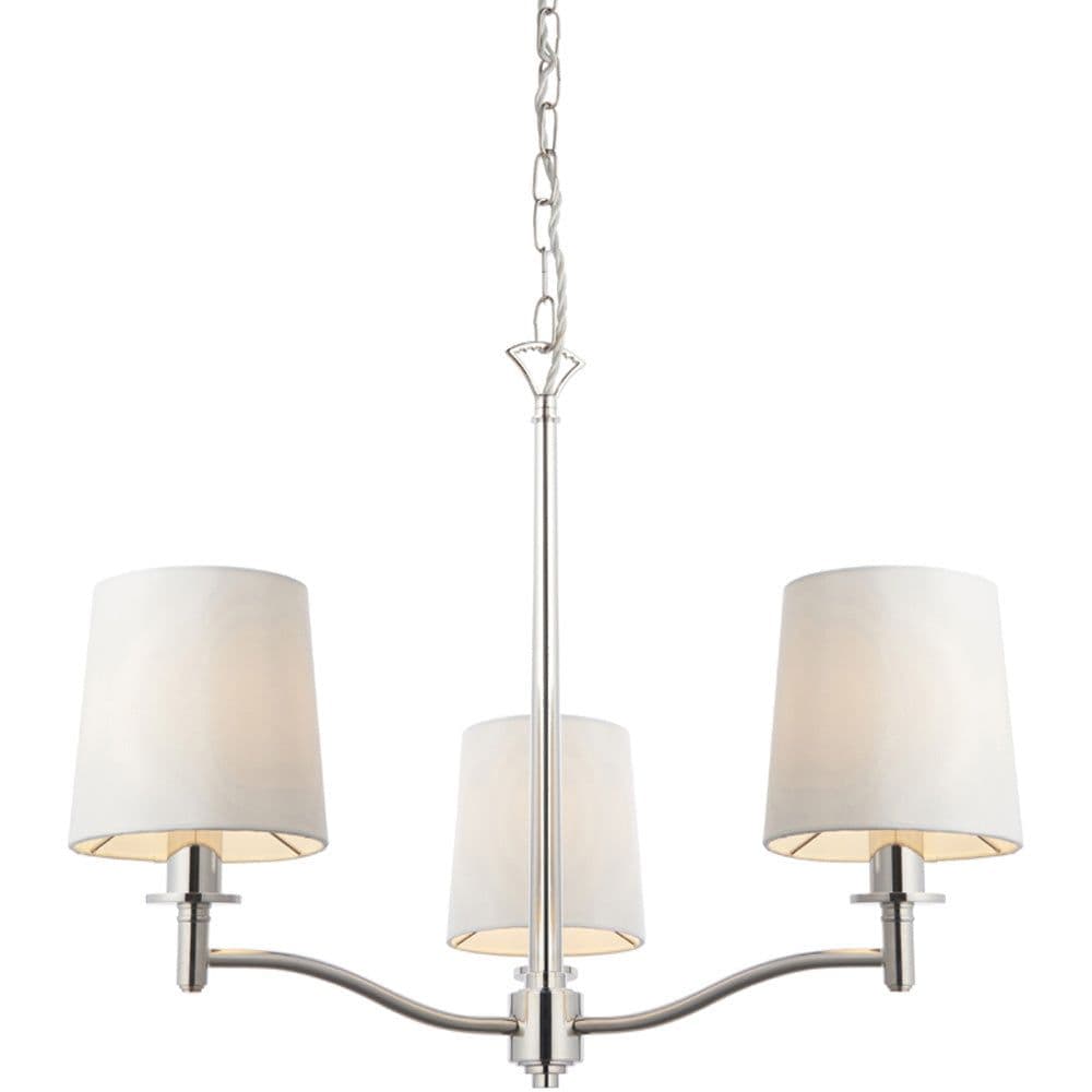 Bright Nickel 3 Light Ceiling Pendant Fitting & Vintage White Fabric Shades