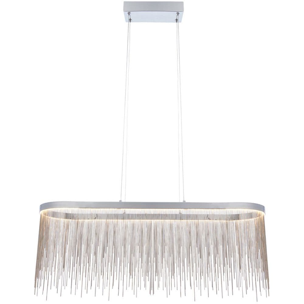Oval Ceiling Pendant Light Fitting Chrome Plate & Waterfall Chains