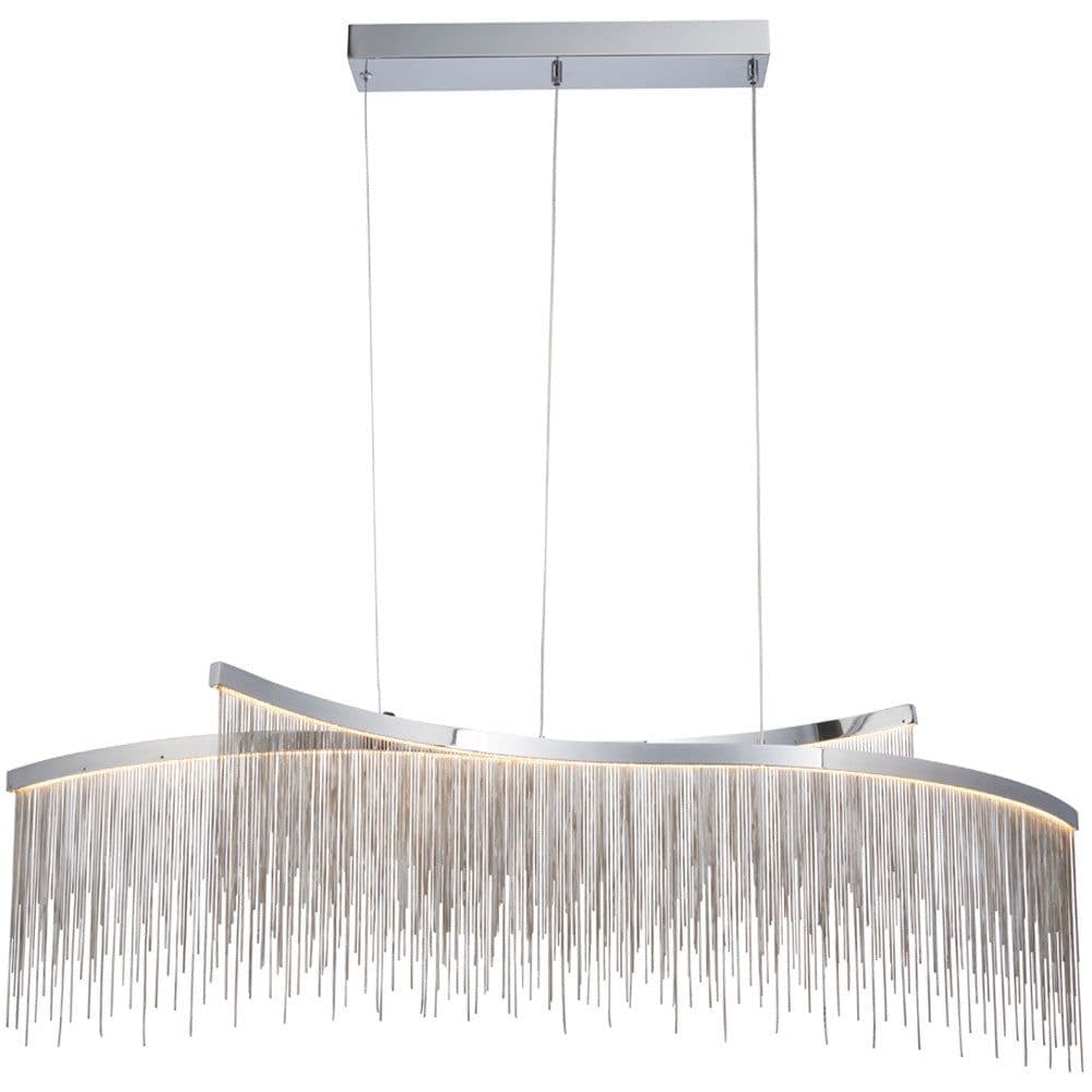 Twin Ceiling Pendant Light Fitting - Chrome Plate & Silver Waterfall Chains