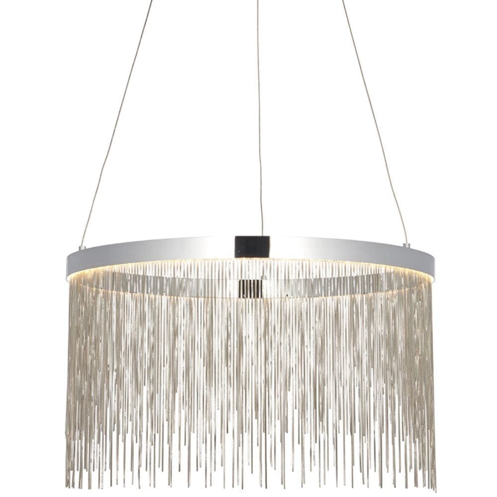 Circular Ceiling Pendant Light Fitting Chrome Plate & Waterfall Chains