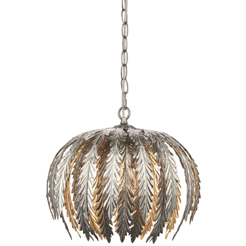 Small Ornate Silver Ceiling Pendant Light Fitting Decorative Layered Leaf Design