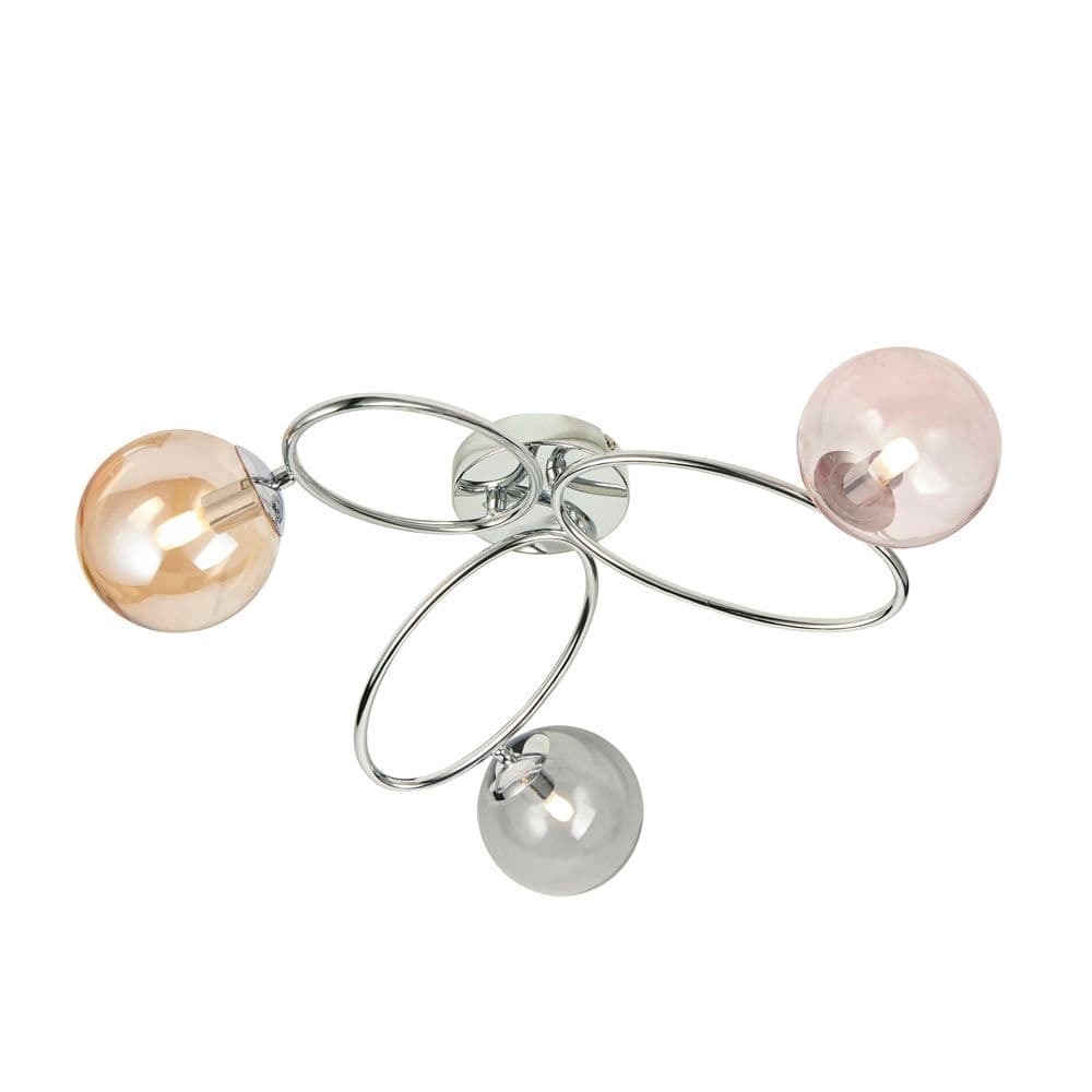 Semi Flush Multi Arm Ceiling Light Chrome Plated Grey & Champagne Glass