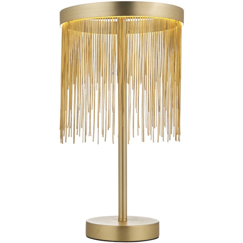 Satin Brass Table Lamp Light & Waterfall Chain Shade Integrated LED Module