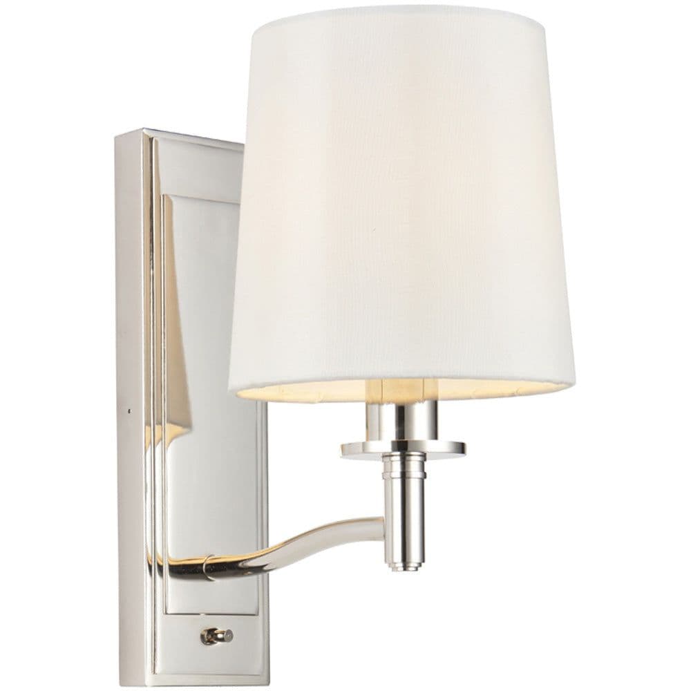Bright Nickel Indoor Wall Light Fitting & Vintage Fabric Shade Dimmable