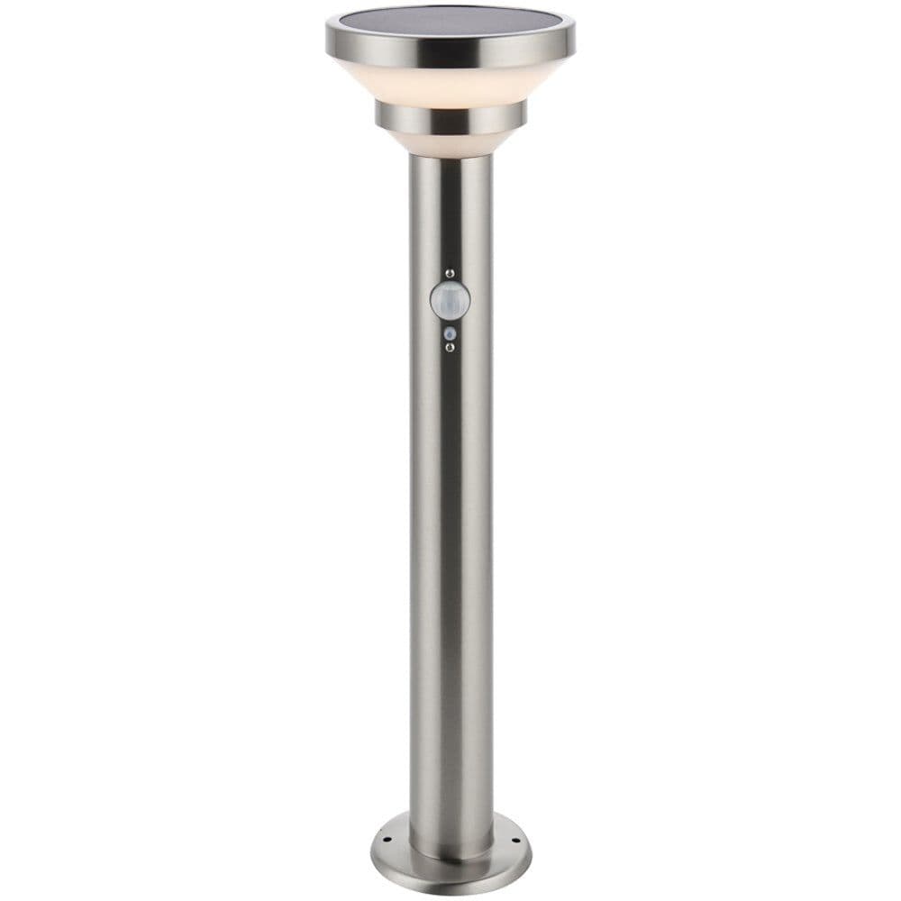 500mm Outdoor Lamp Post Light Brushed Steel & Diffuser Solar Powered
