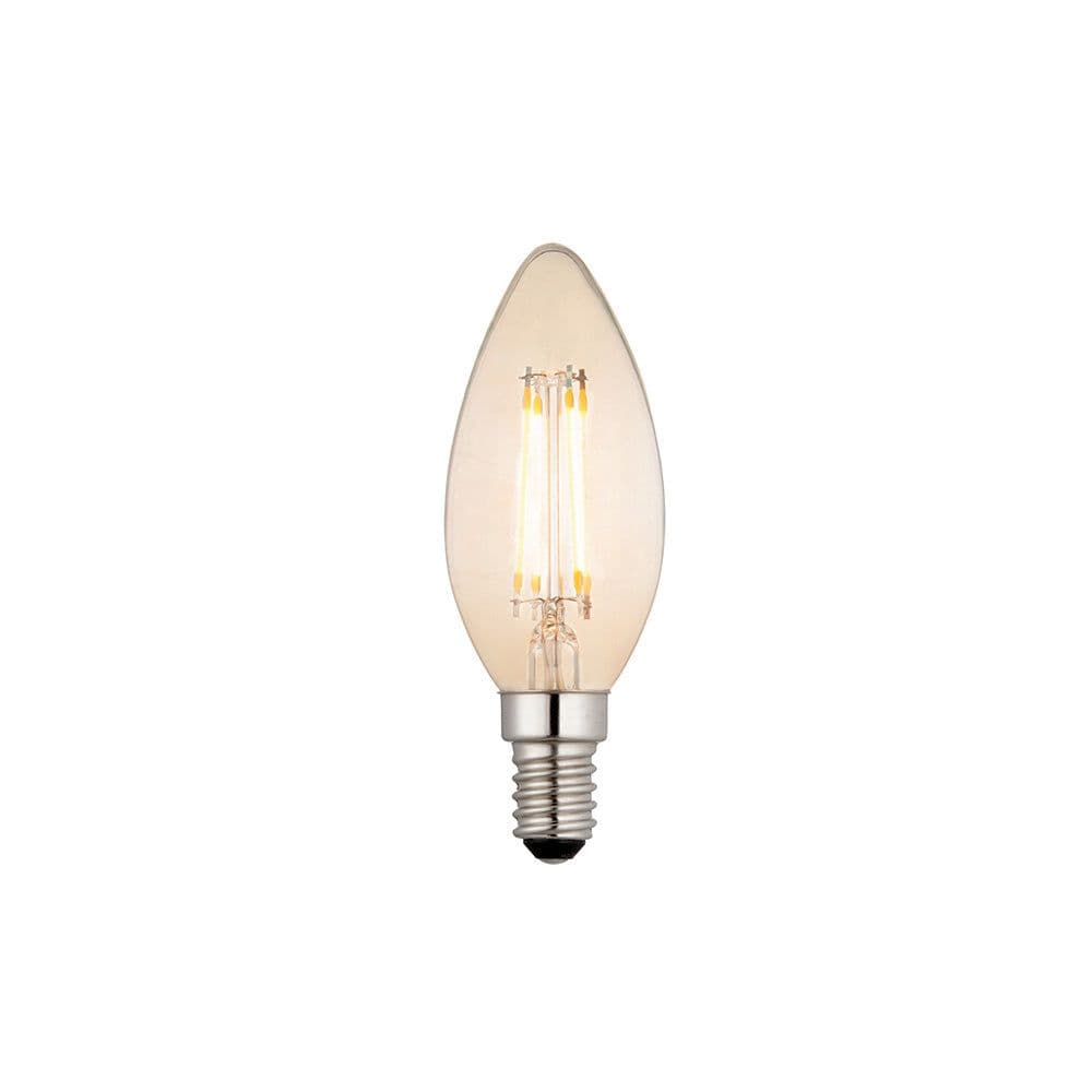 LED Filament Lamp Bulb 4W Candle Shaped E14 LED Amber Tinted Glass Warm