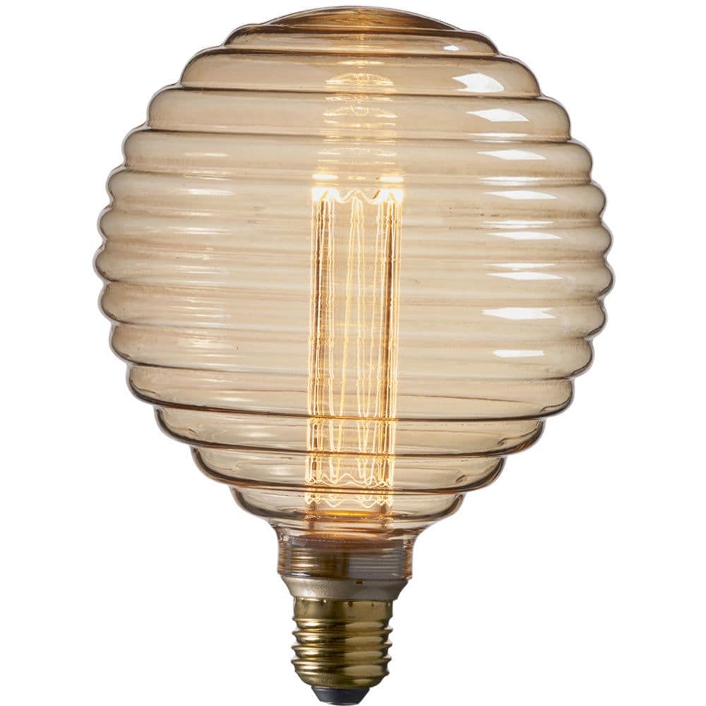 Amber Tinted Ribbed Glass Lamp 2.5W E27 LED Light Bulb 1800k Warm