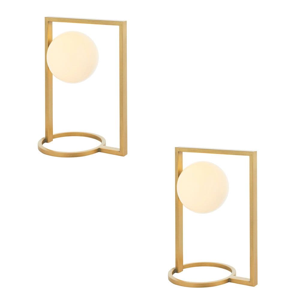 2 PACK Brushed Table Lamp Gloss Opal Glass Shade Geometric Shape Design