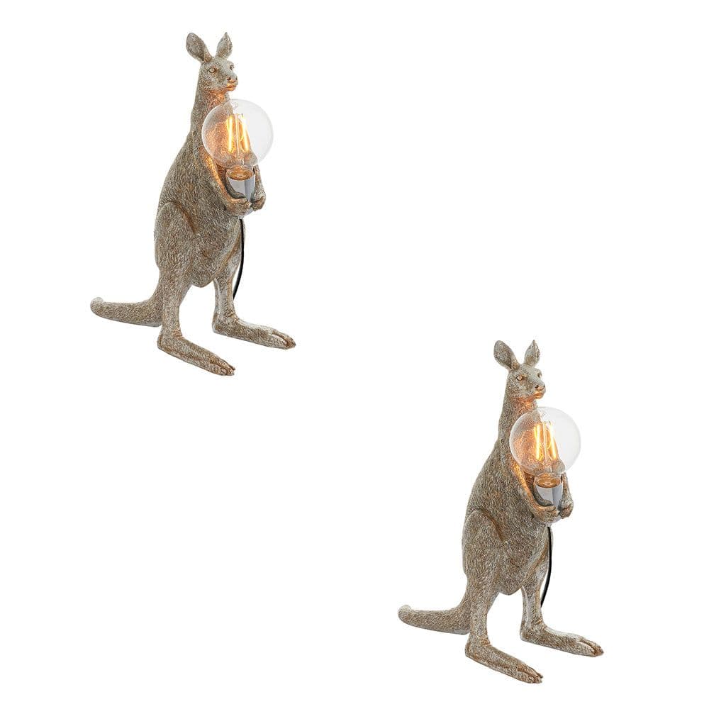 2 PACK Vintage Kangaroo Table Light Resin Figure Chrome Lamp Holder