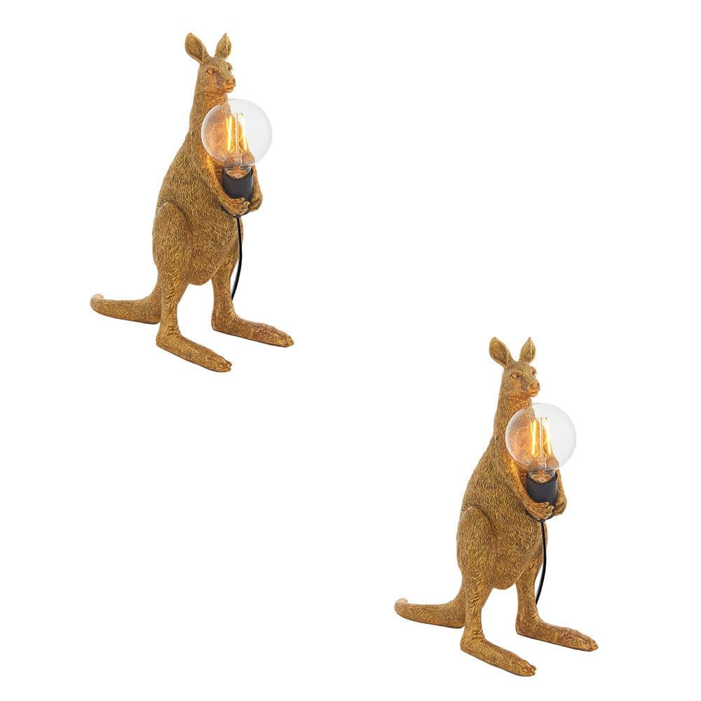 2 PACK Vintage Gold Kangaroo Table Light Resin Figure Matt Lamp Holder
