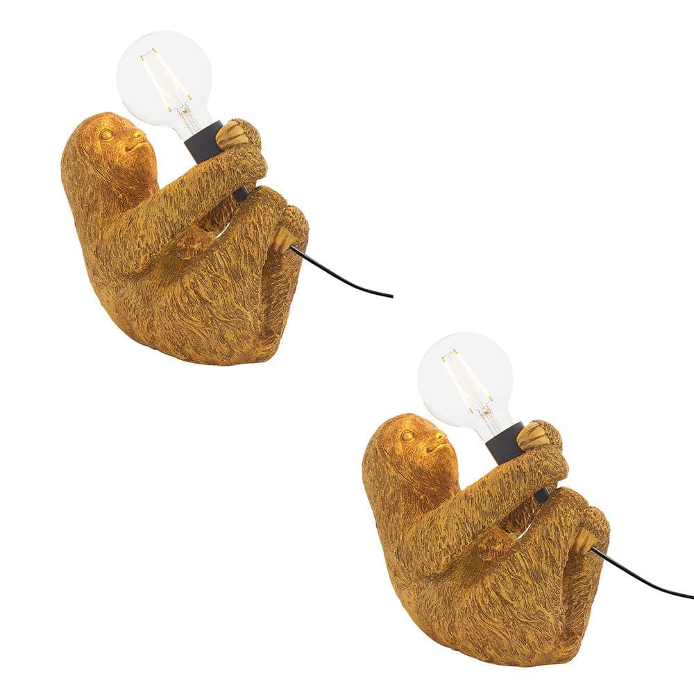 2 PACK Vintage Gold Sloth Table Light Resin Figure Matt Lamp Holder
